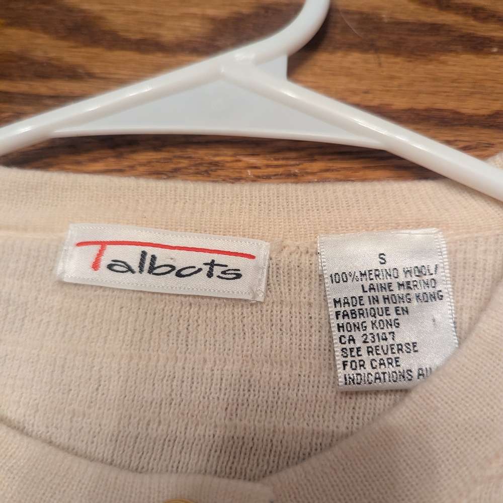 Talbots Light Cream Ribbed Button-Front Cardigan - Picture 3 of 4